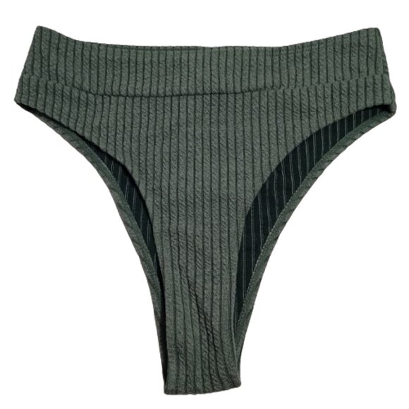 Green Ribbed High Waisted Women's Bikini Bottom Size S Unbranded NWOT - Picture 2 of 4